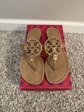 Tory Burch Tan Miller Logo Thong Sandals